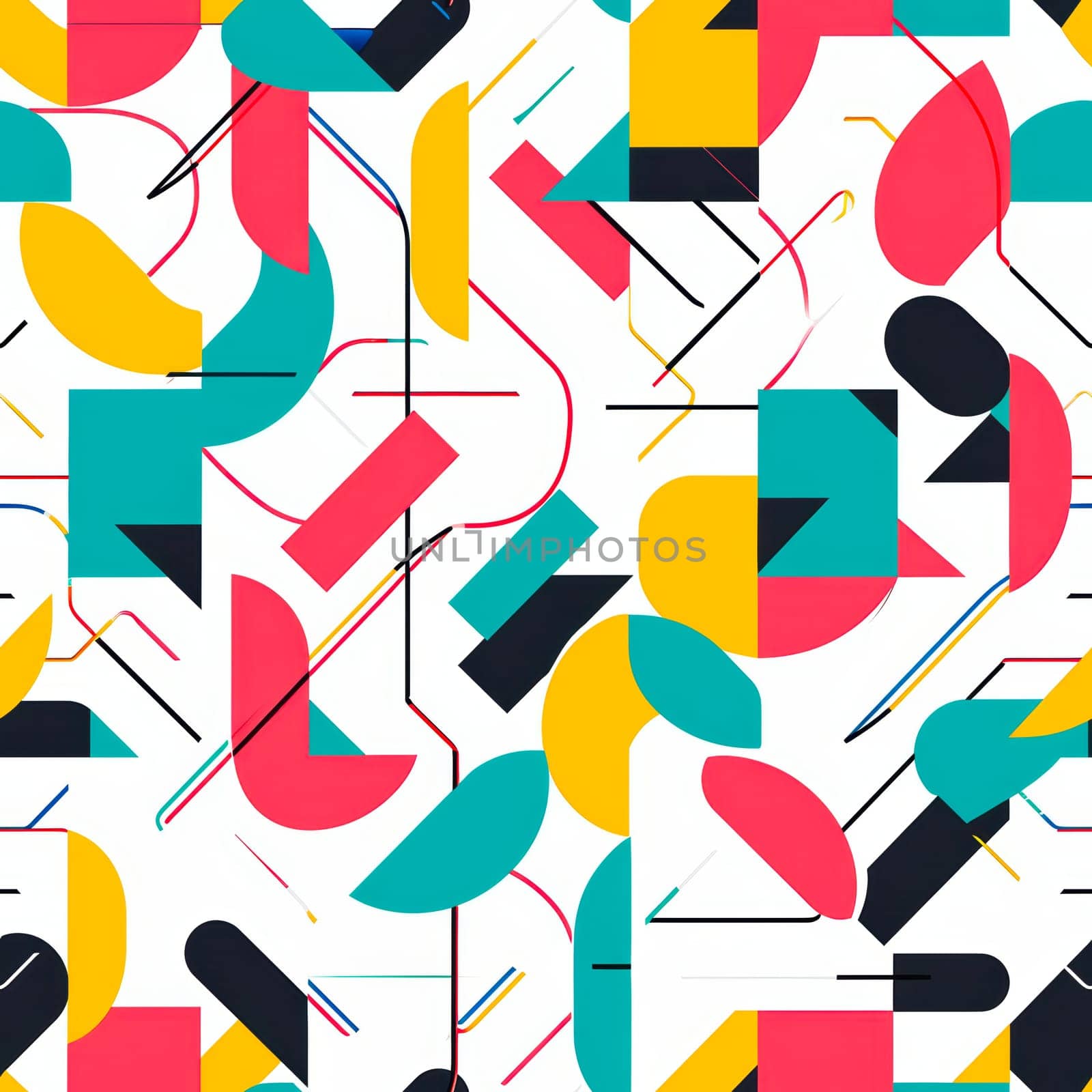 Dynamic and colorful geometric shapes artfully arranged on a clean white background, ideal for creative projects
