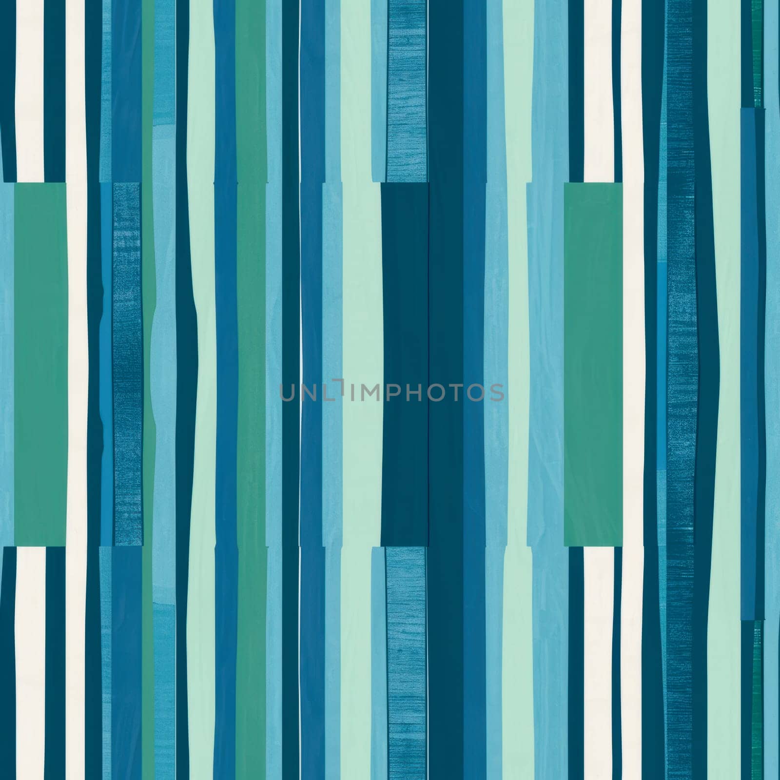 This artwork showcases a vibrant abstract pattern that features vertical stripes in various shades of blue and teal
