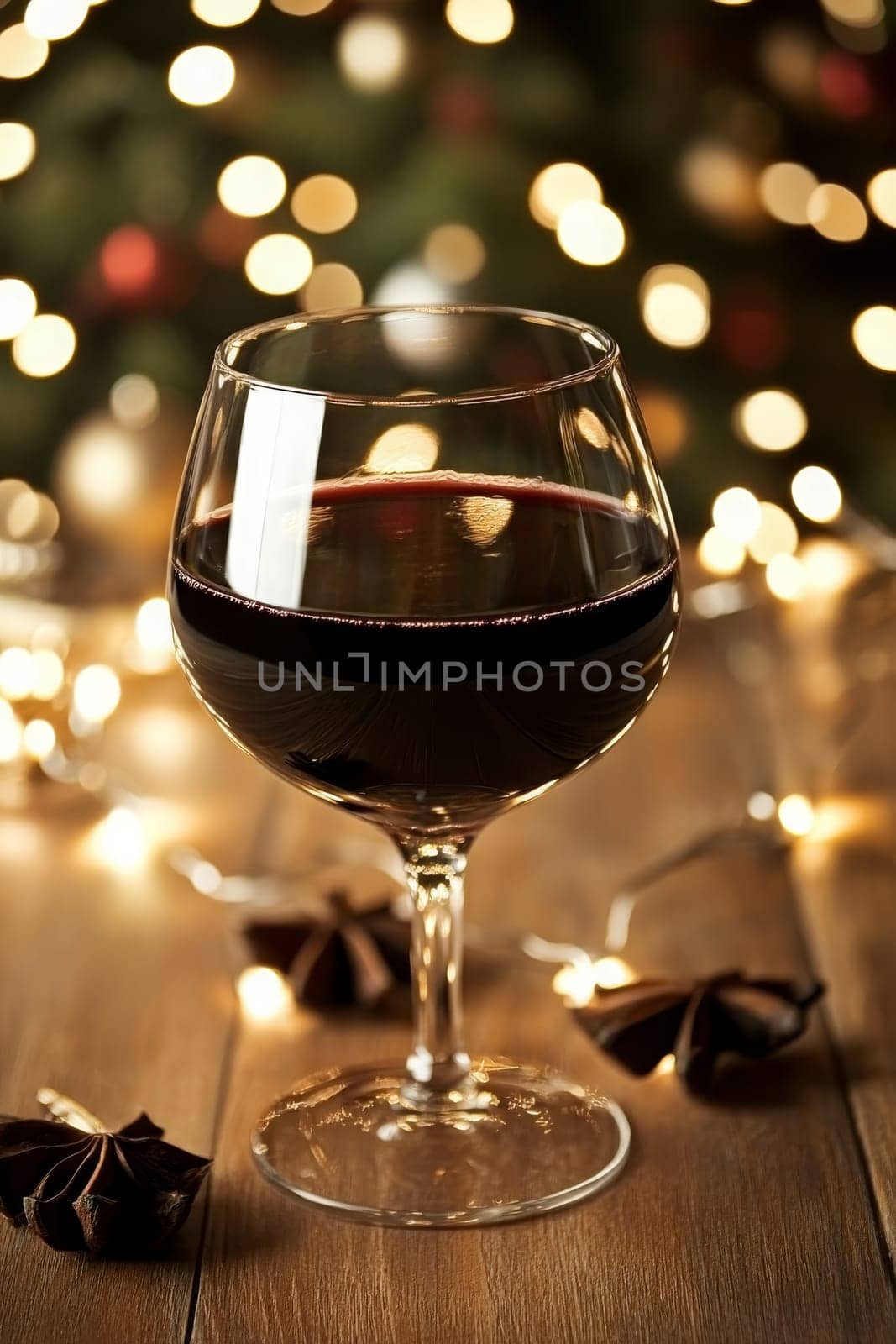 Cup of traditional Christmas mulled wine with spices and cookies, Generative AI, drink