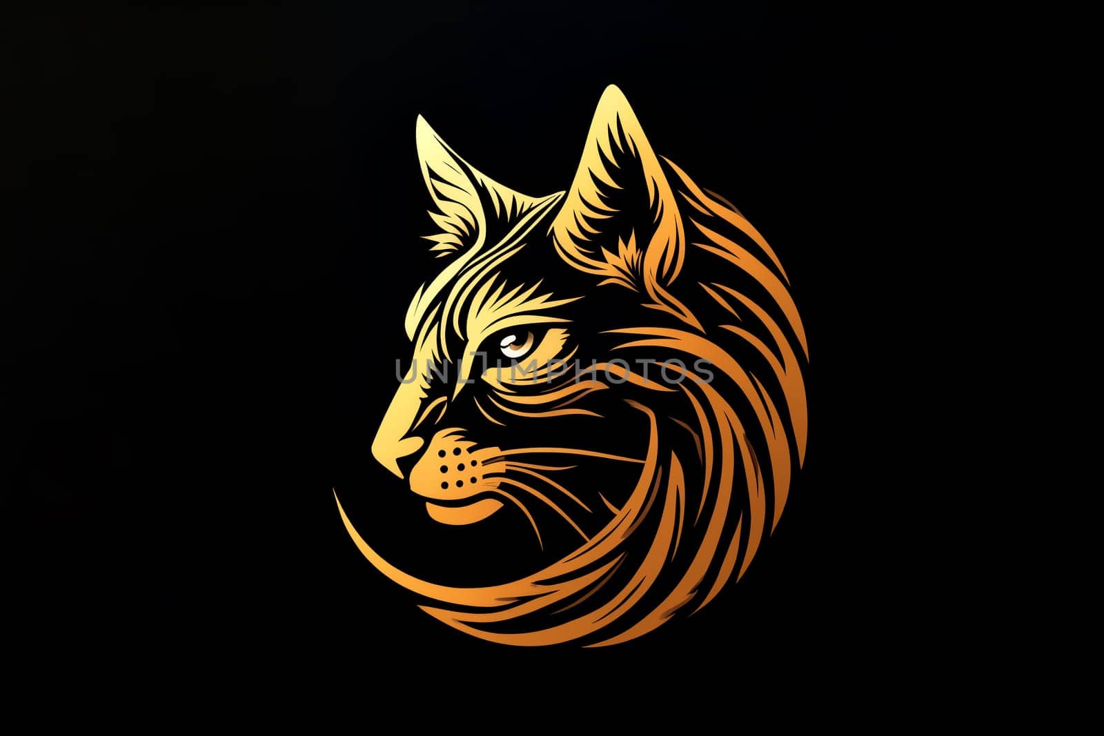 A striking cat logo features a golden feline with intricate detailing and a sleek design, ideal for businesses seeking a distinct and memorable image - Generative AI