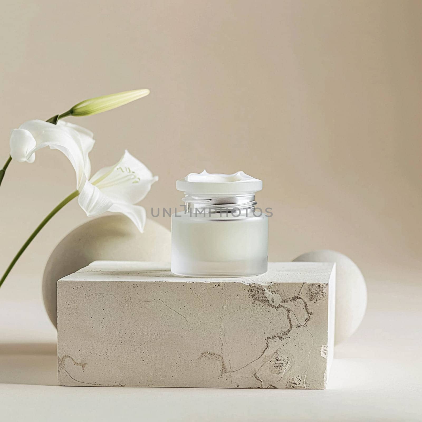 Cosmetic cream in a glass jar. Skin care concept. Background for beauty products