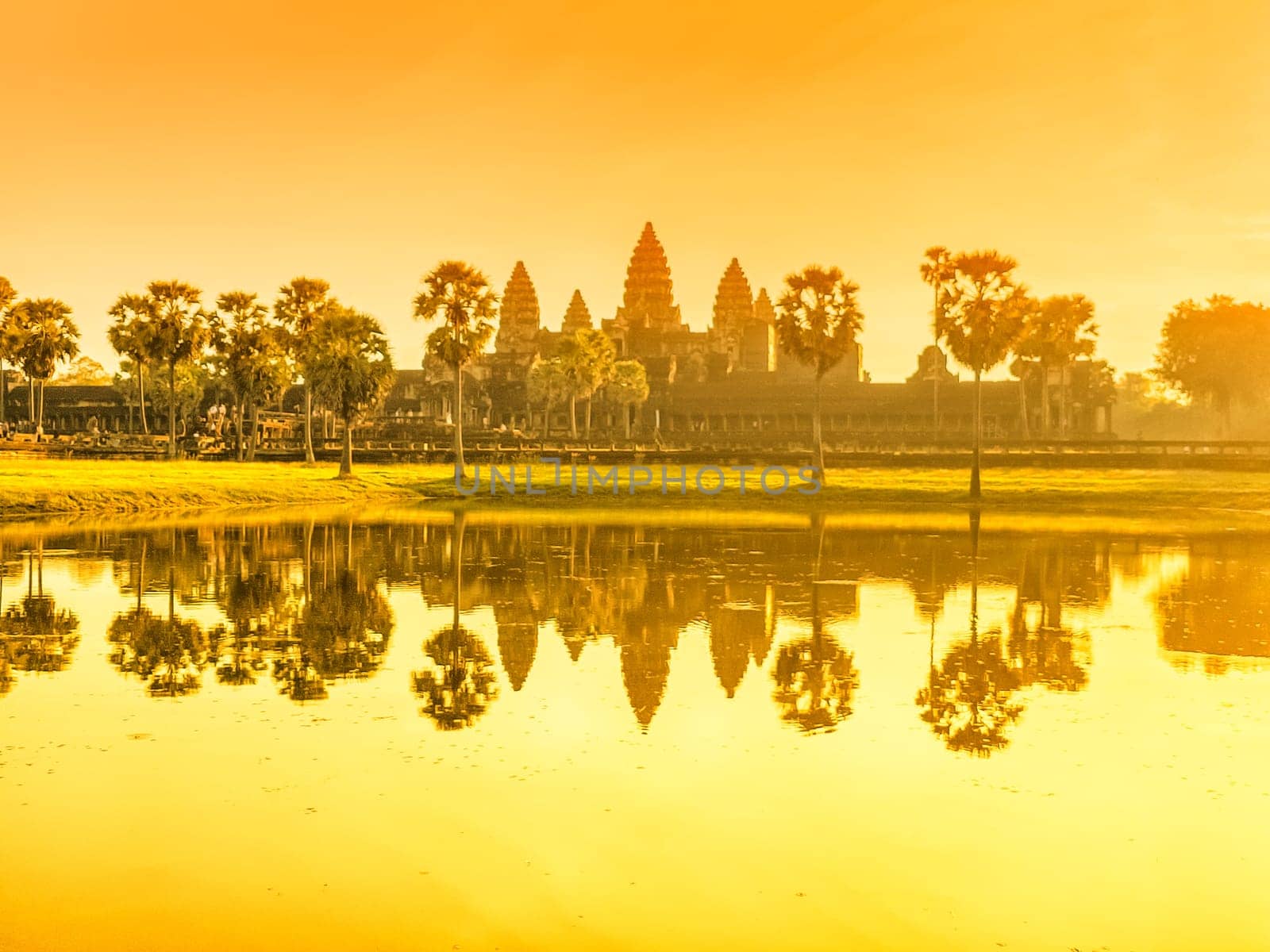 Ruin of ancient Angkor Wat temple by sunset in Angkor, Cambodia