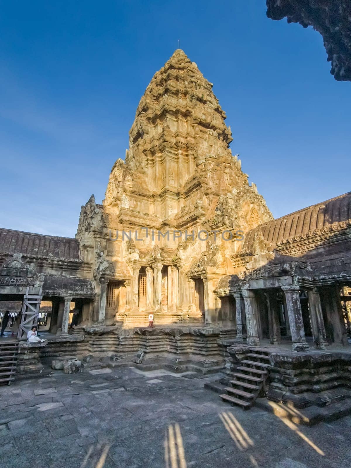 Ruin of ancient Angkor Wat temple by day in Angkor, Cambodia