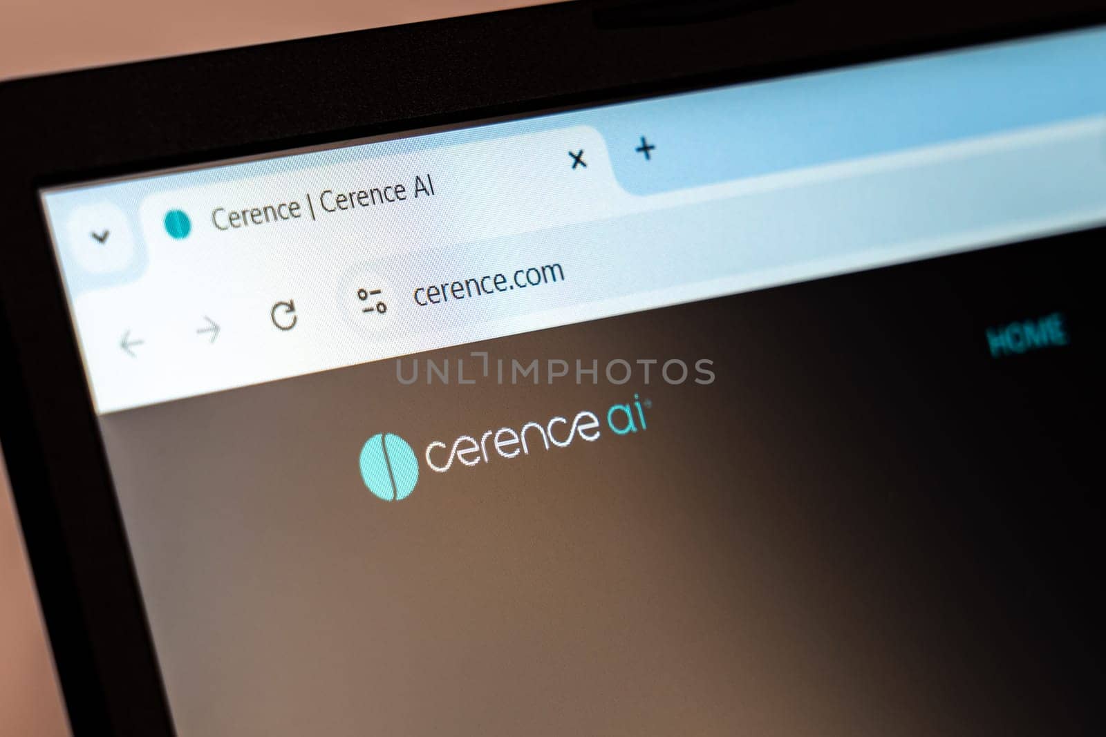 New York, USA - December 21, 2024: Cerence AI website homepage displayed on laptop screen with logo. Artificial intelligence company developing AI-powered solutions for automotive and voice technologies