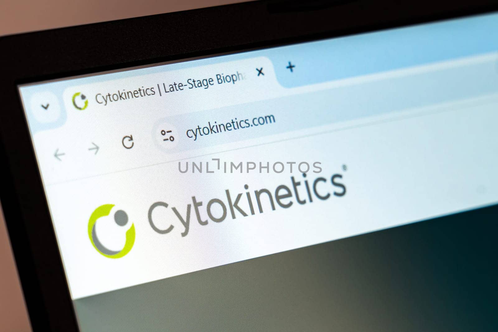 New York, USA - December 21, 2024: Cytokinetics website homepage displayed on laptop screen with logo. Biopharmaceutical company focused on developing muscle biology therapies