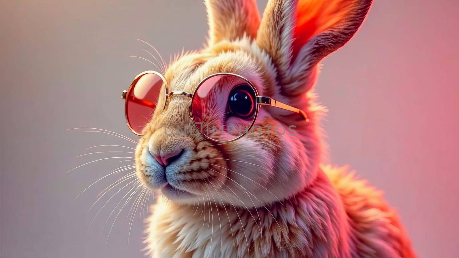 Abstract Easter bunny wearing pink glasses.