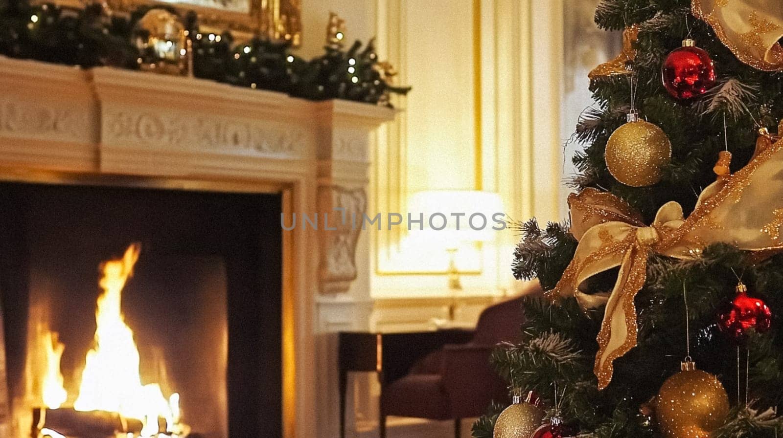 Country manor decorated for Christmas, Merry Christmas holiday idea