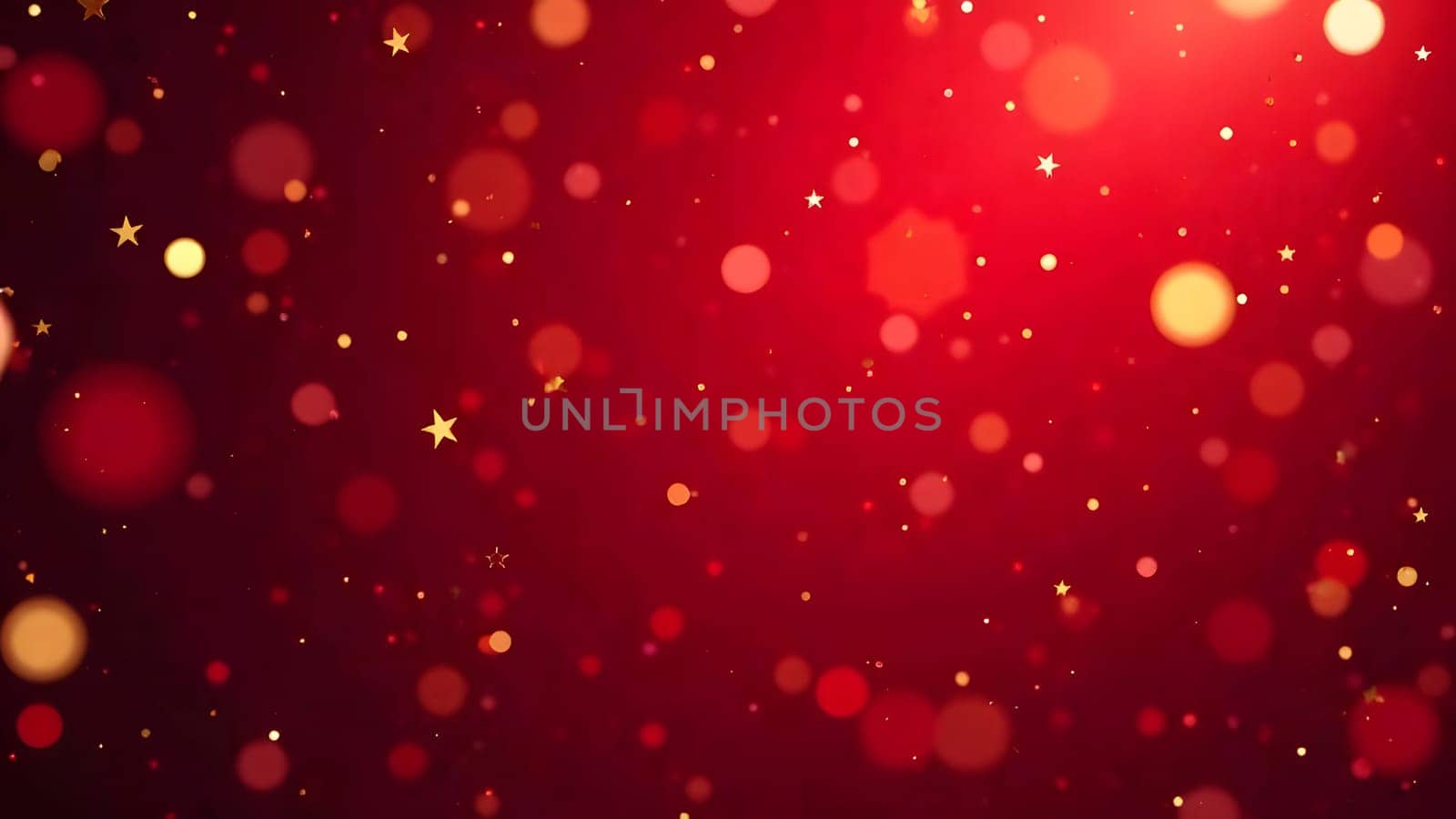 A seamless image of golden, silver, and multicolored confetti gently falling against a dark red festive background, enhanced with subtle sparkles and soft, rhythmic motion, perfect for holiday celebrations.