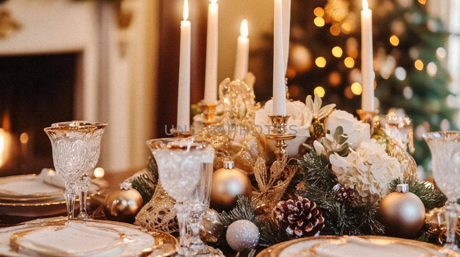 Country manor decorated for Christmas, Merry Christmas holiday idea