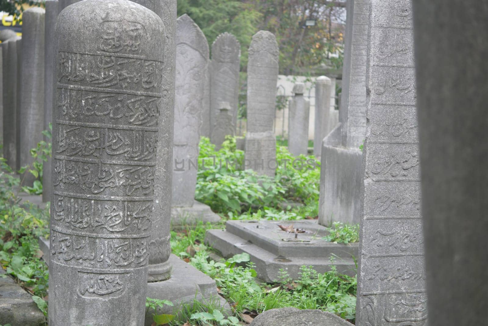 Turkey Istanbul 19 may 2023. The Ottoman historic old tombstones in cemetery,