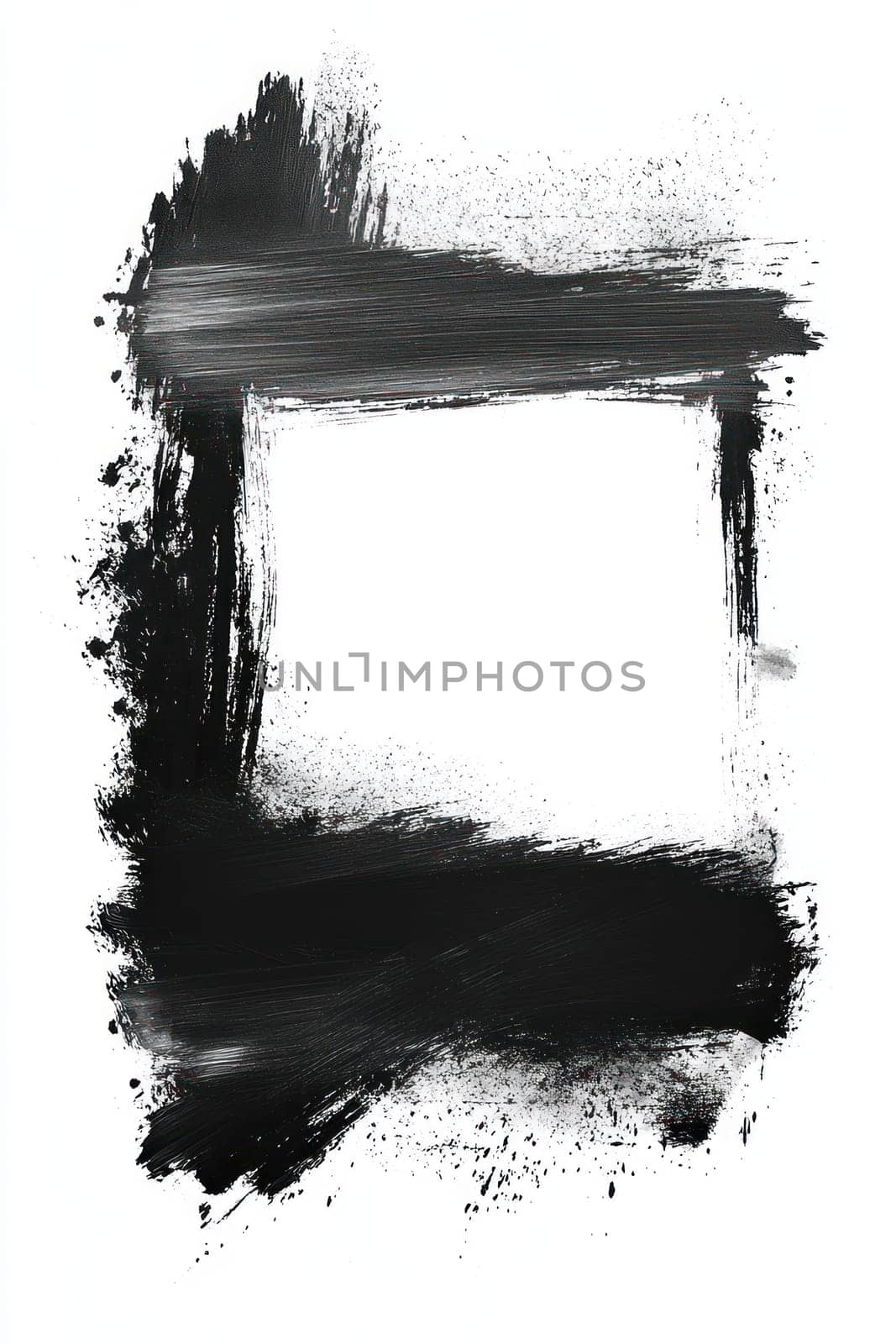 A Blank white canvas framed by bold black brush strokes, perfect for creative projects