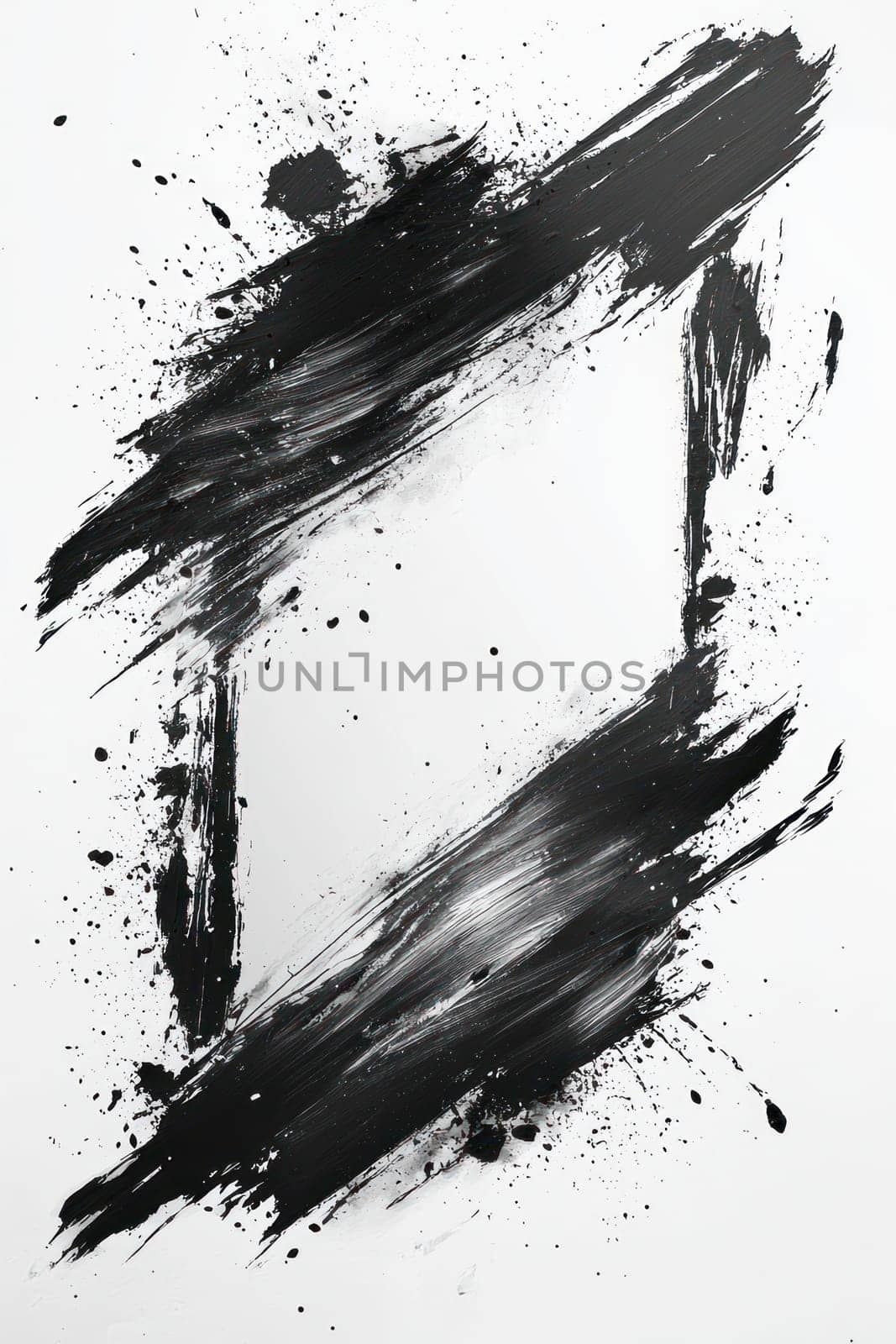 An Abstract black and white paint splatter frame with dynamic brush strokes