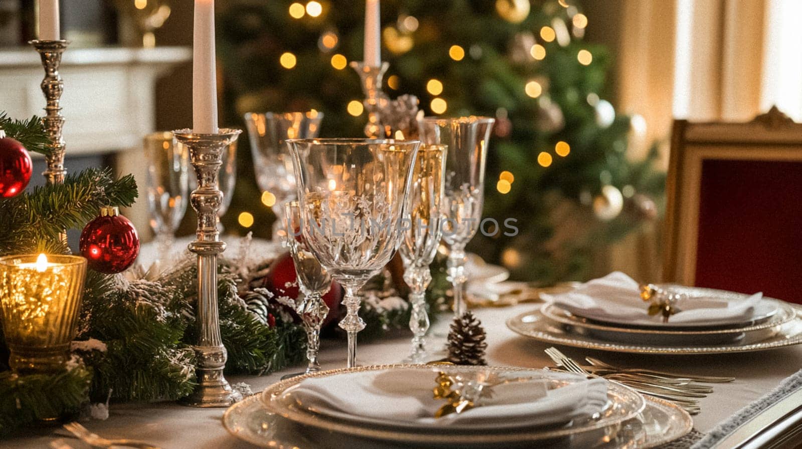 Country manor decorated for Christmas, Merry Christmas holiday idea