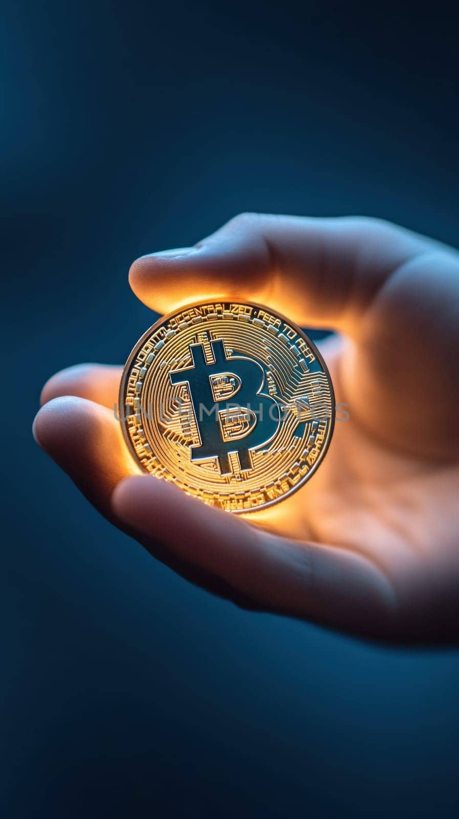 A close-up of a hand holding a glowing Bitcoin coin, representing cryptocurrency and modern finance. The image highlights the concept of digital currency, blockchain technology, and investment opportunities