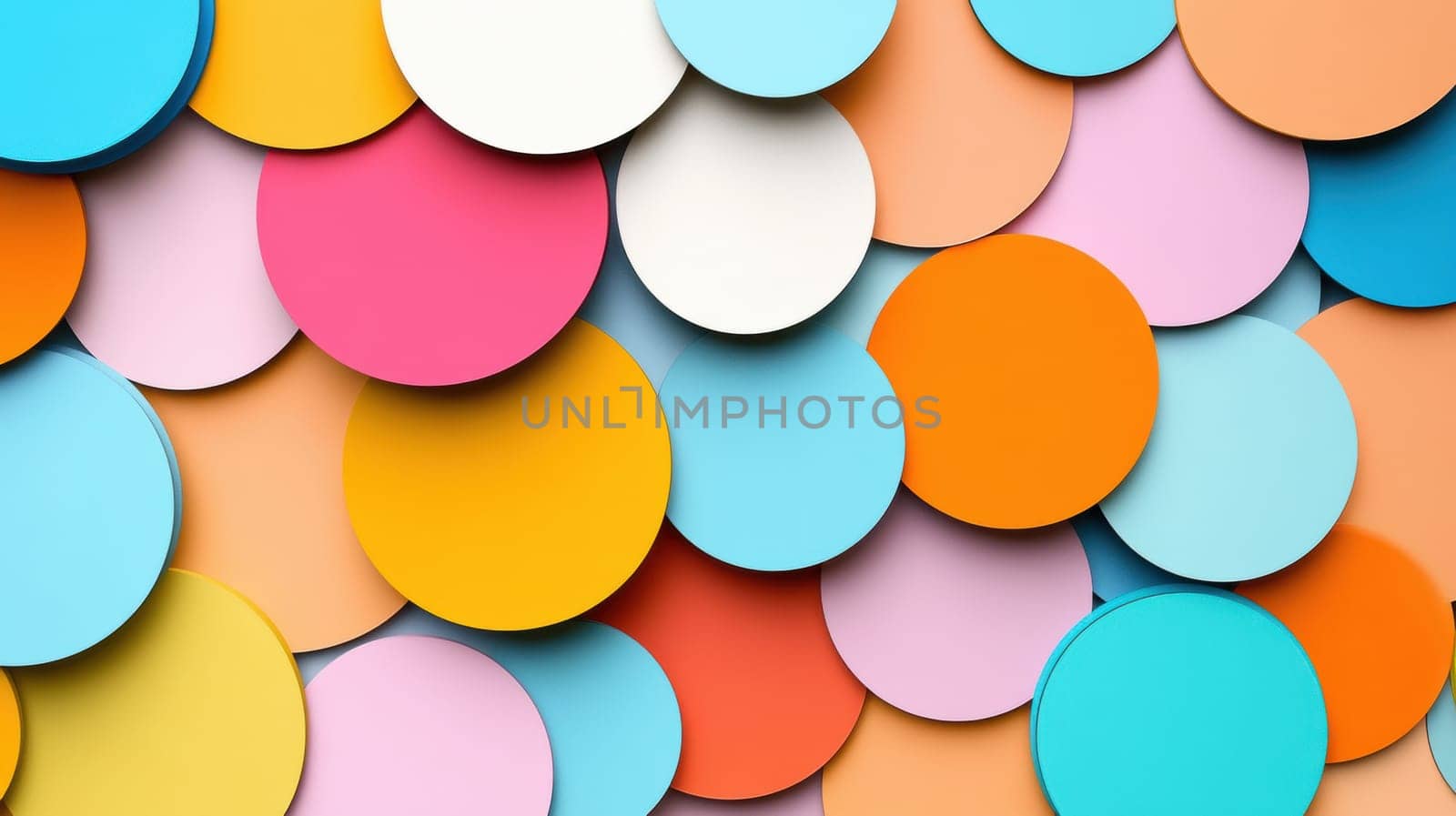 A dynamic composition of overlapping circles in various bright colors, forming an engaging and lively abstract pattern. Ideal for creative projects, backgrounds, and design inspiration