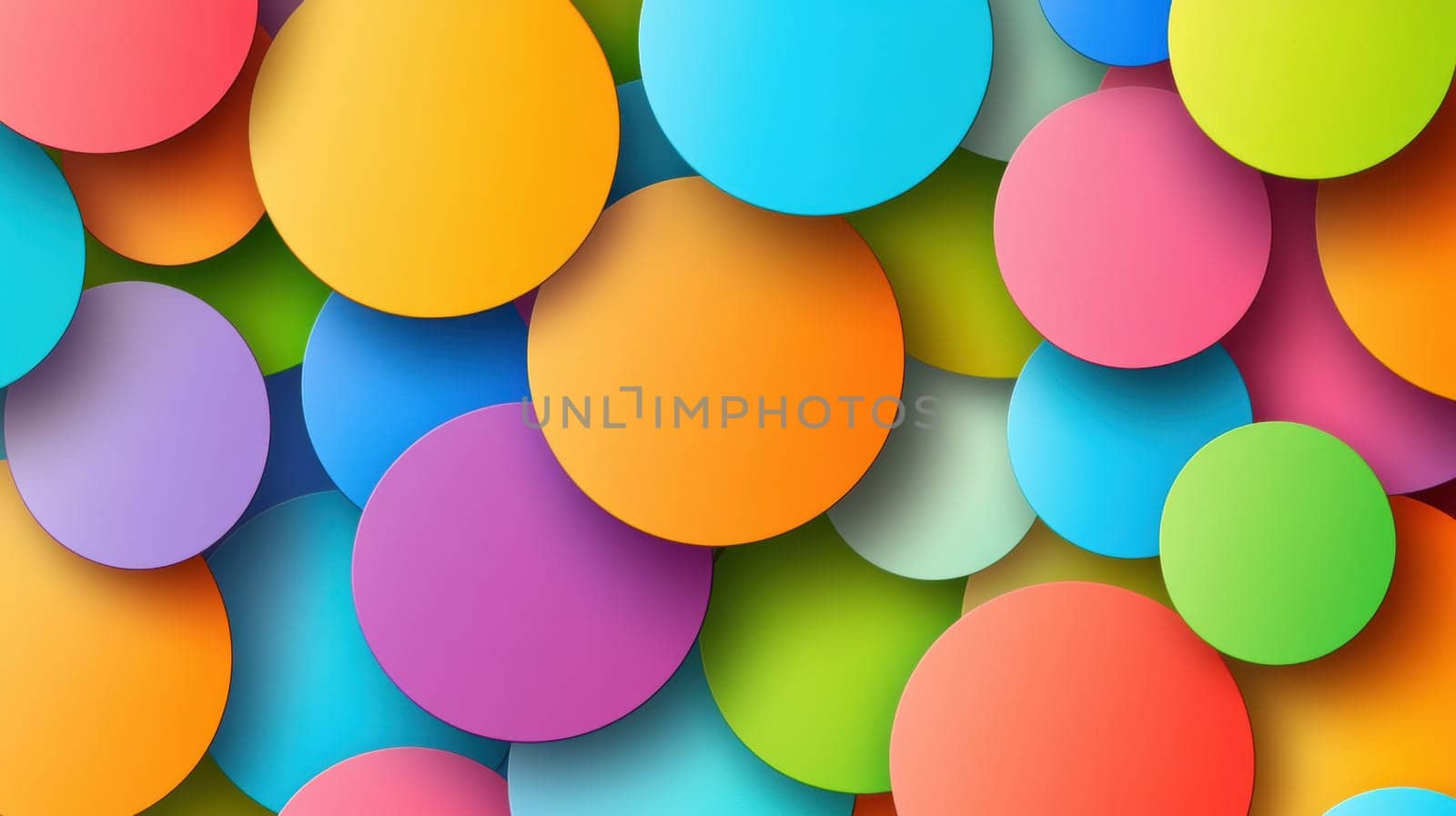 A lively composition of overlapping circles in various bright colors forms an abstract background. The vibrant hues and playful arrangement evoke a sense of energy and creativity, perfect for modern design projects