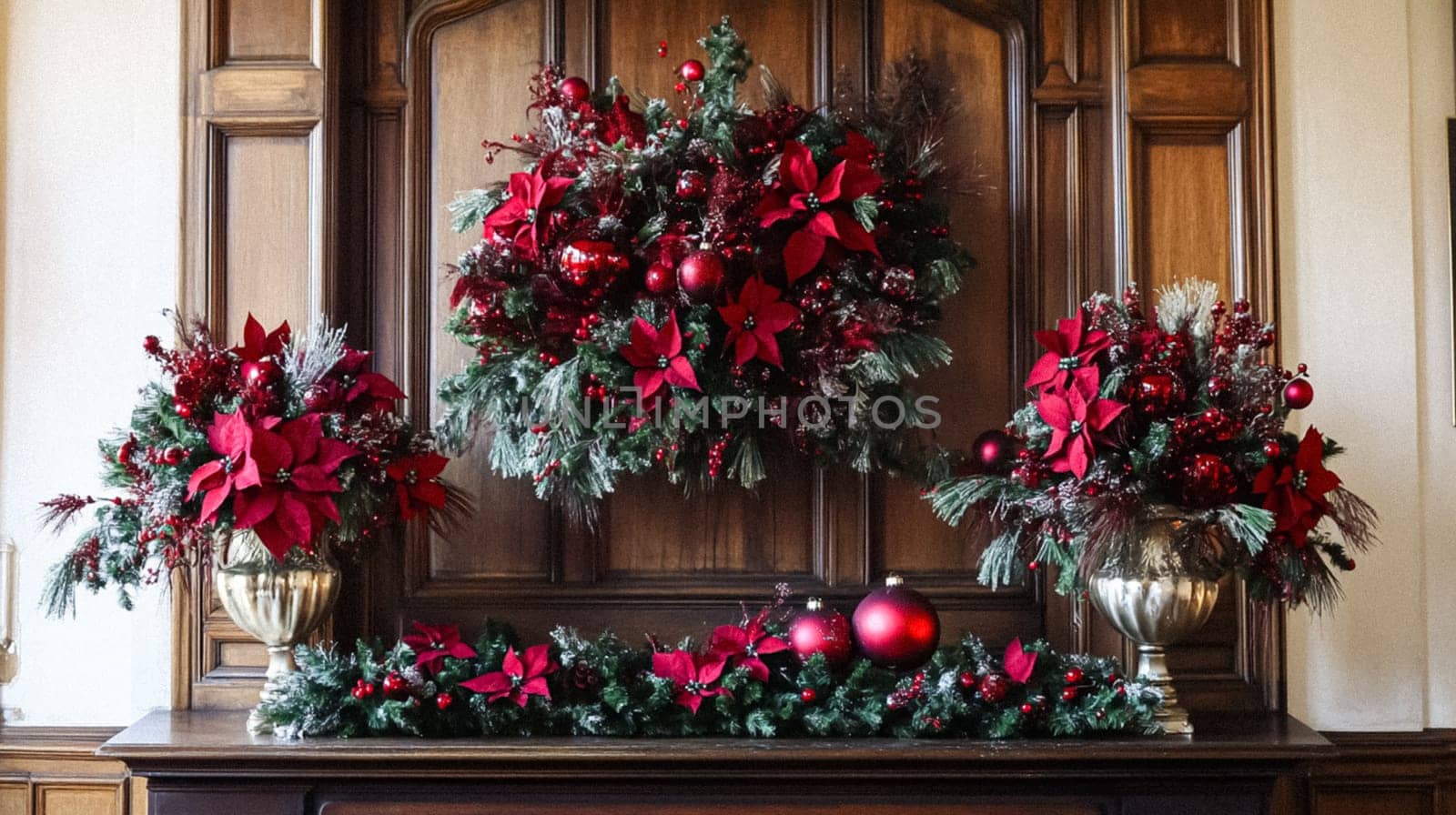 Country manor decorated for Christmas, Merry Christmas holiday idea
