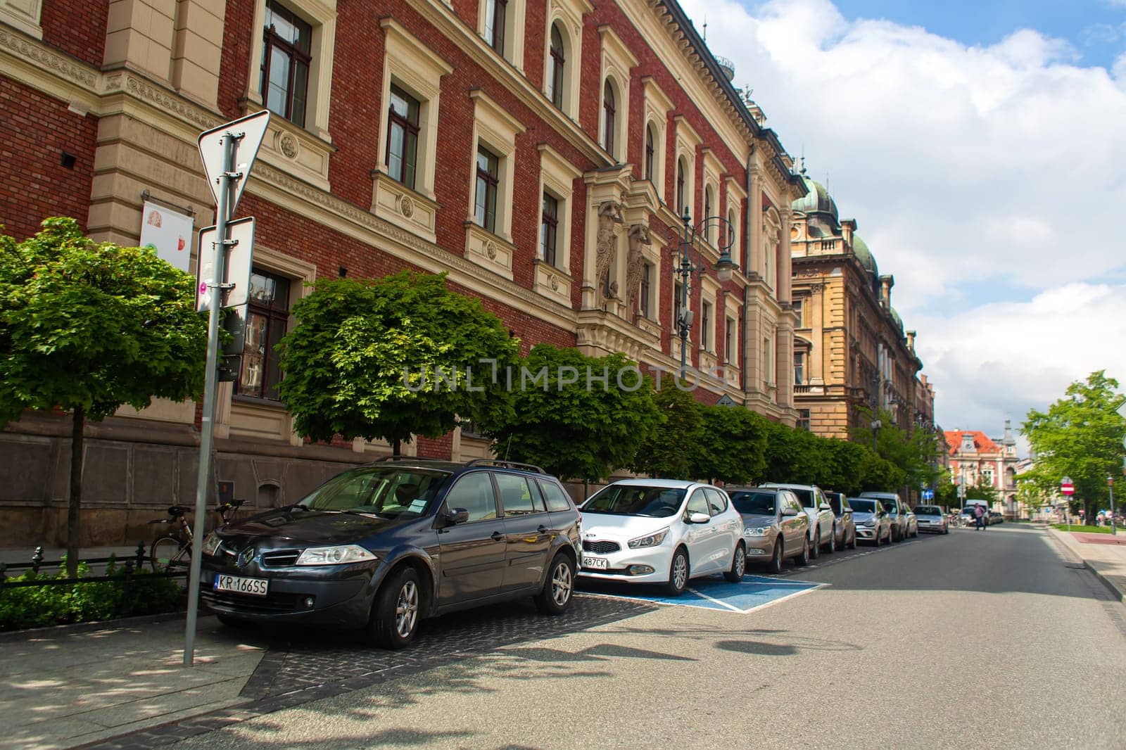Old cozy European streets in the center of Krakow. Krakow, Poland - 05.16.2019