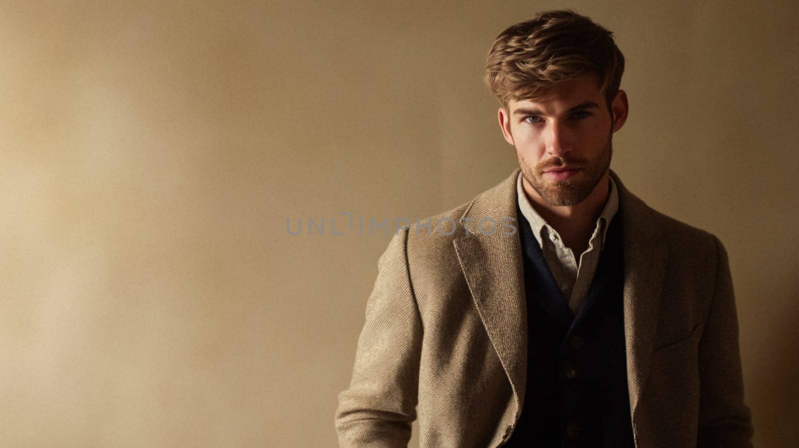 Handsome English man model dressed up smart casual fashion style, exuding refined masculinity and timeless elegance idea