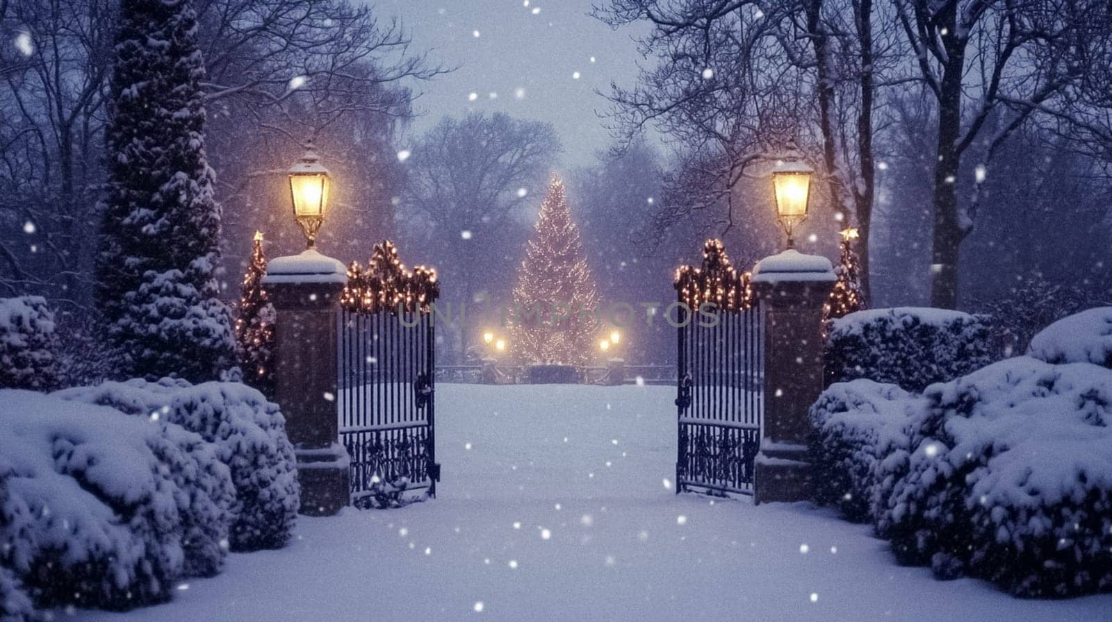 Country manor decorated for Christmas, Merry Christmas holiday idea