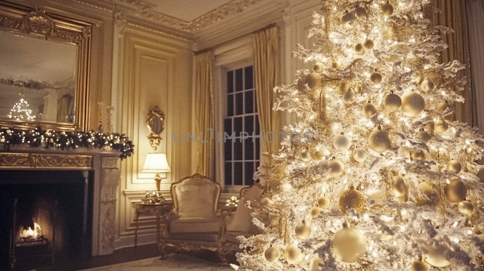 Country manor decorated for Christmas, Merry Christmas holiday idea