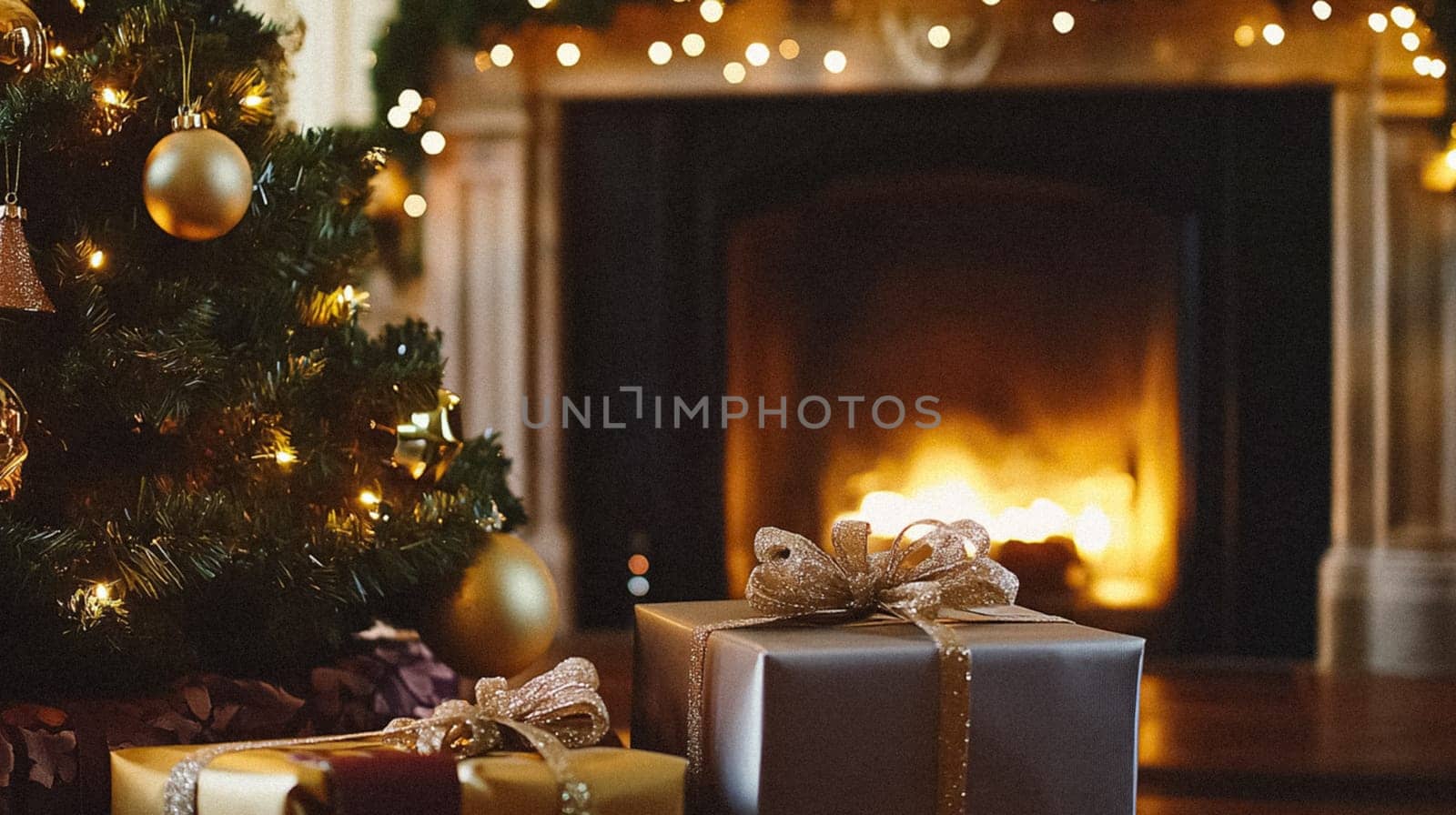 Country manor decorated for Christmas, Merry Christmas holiday idea