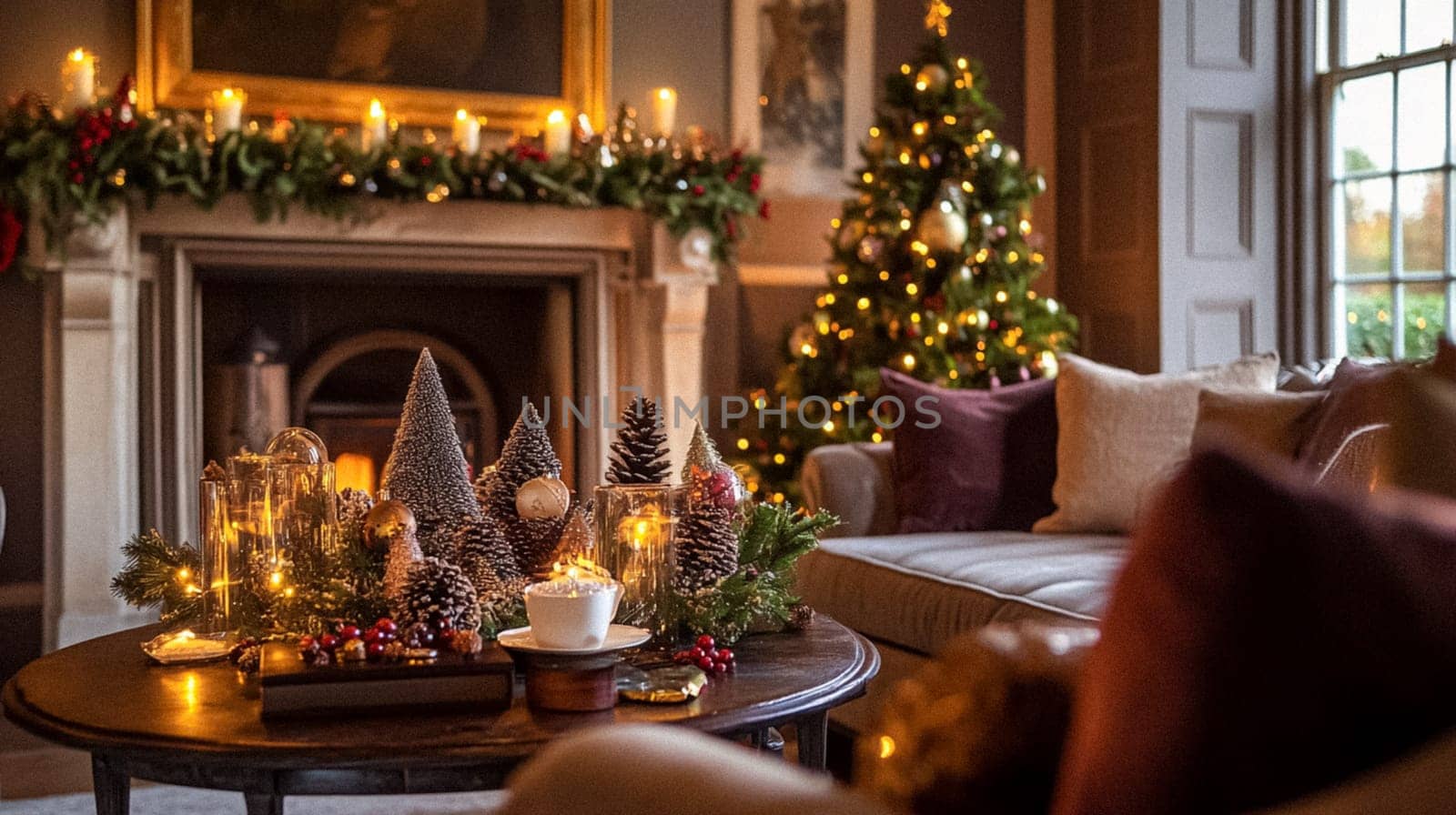 Country manor decorated for Christmas, Merry Christmas holiday idea