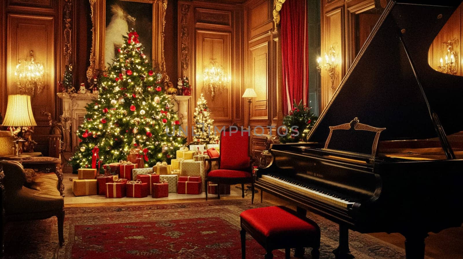 Country manor decorated for Christmas, Merry Christmas holiday idea