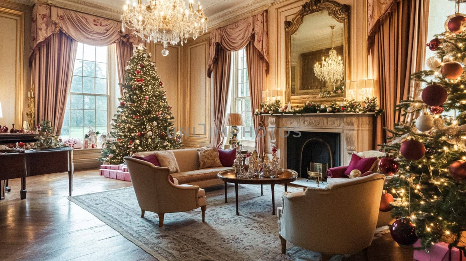 Country manor decorated for Christmas, Merry Christmas holiday idea