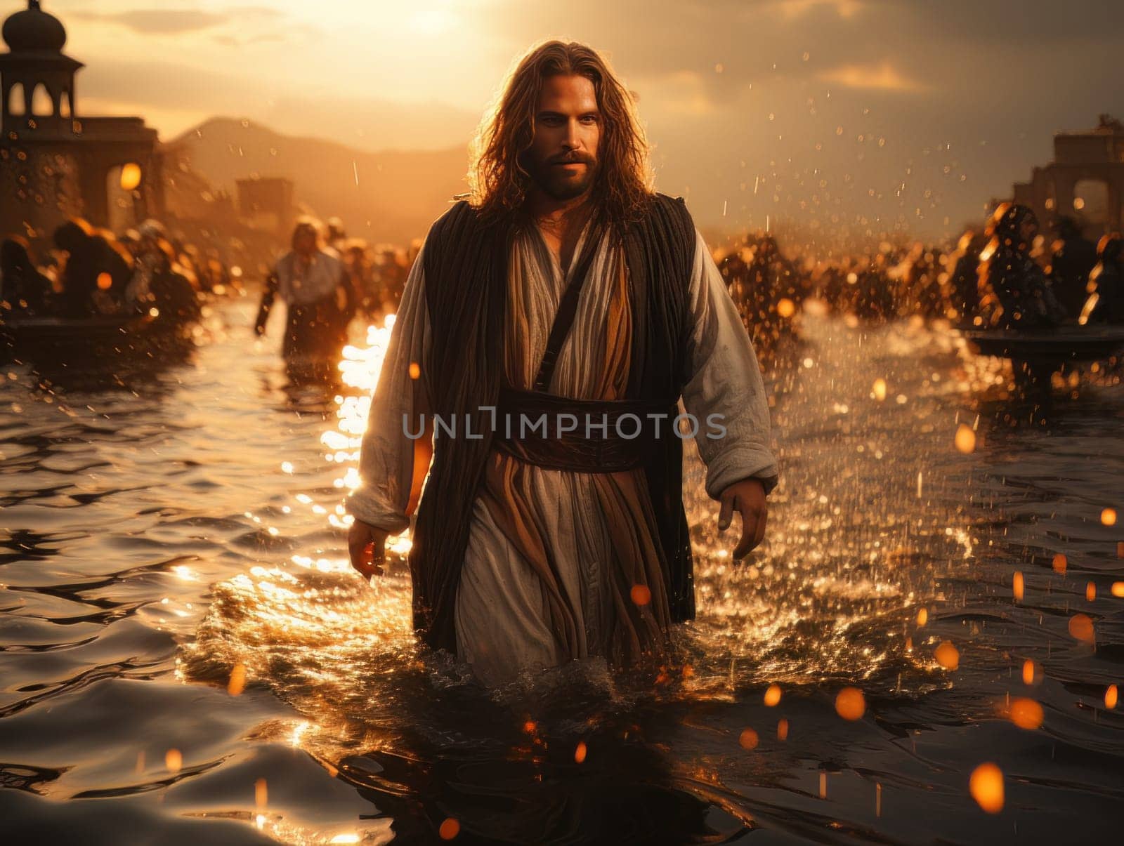 Jesus Christ walks on the surface of the water. AI by but_photo
