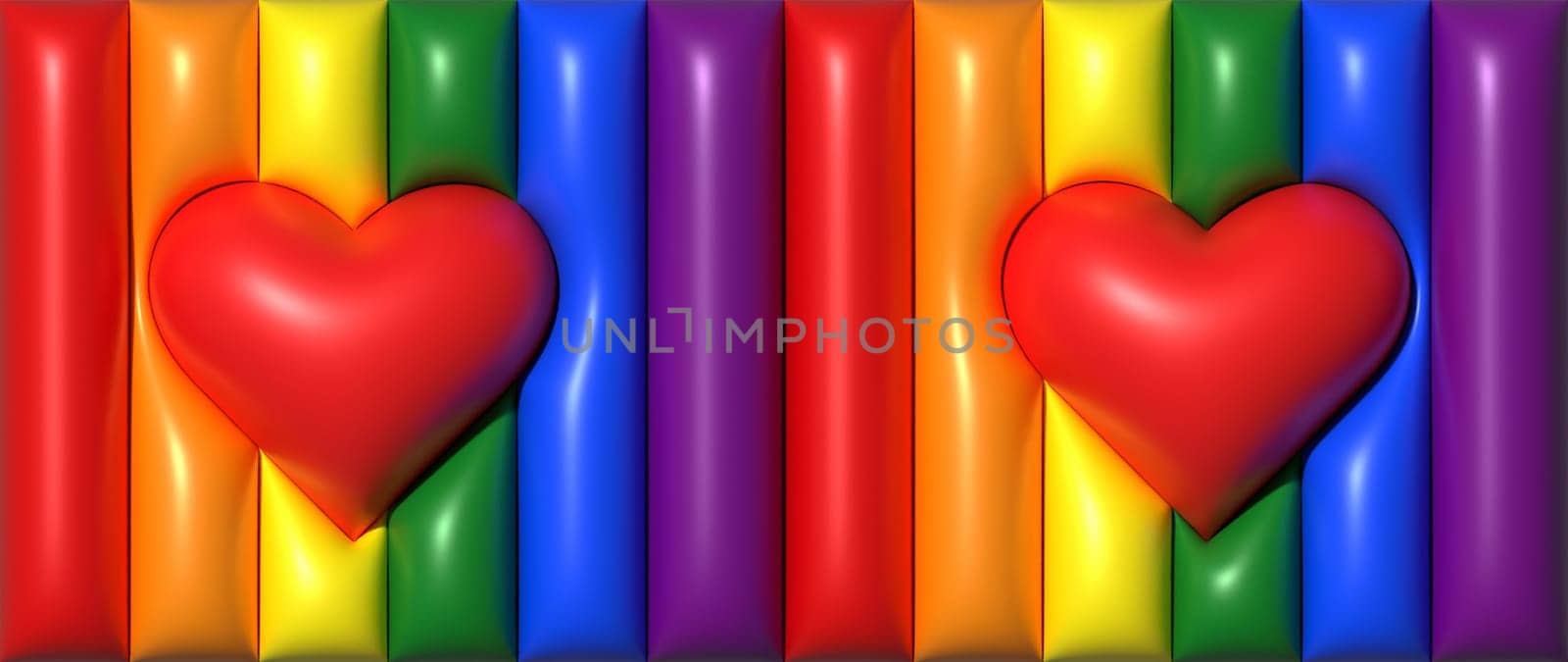 The multi-colored flag is a symbol of LGBT social movements, reflecting the diversity of the LGBT community and the spectrum of human sexuality and gender. 3D rendering illustration