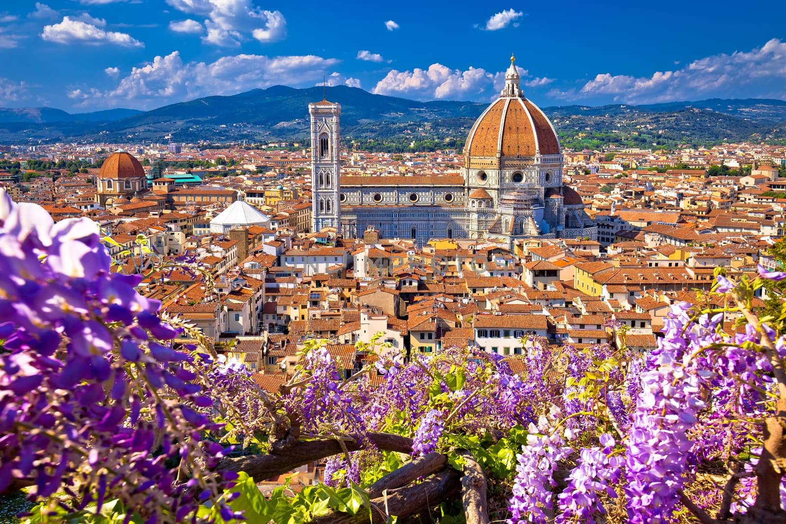 Florence rooftops and cathedral di Santa Maria del Fiore or Duomo view, Tuscany region of Italy