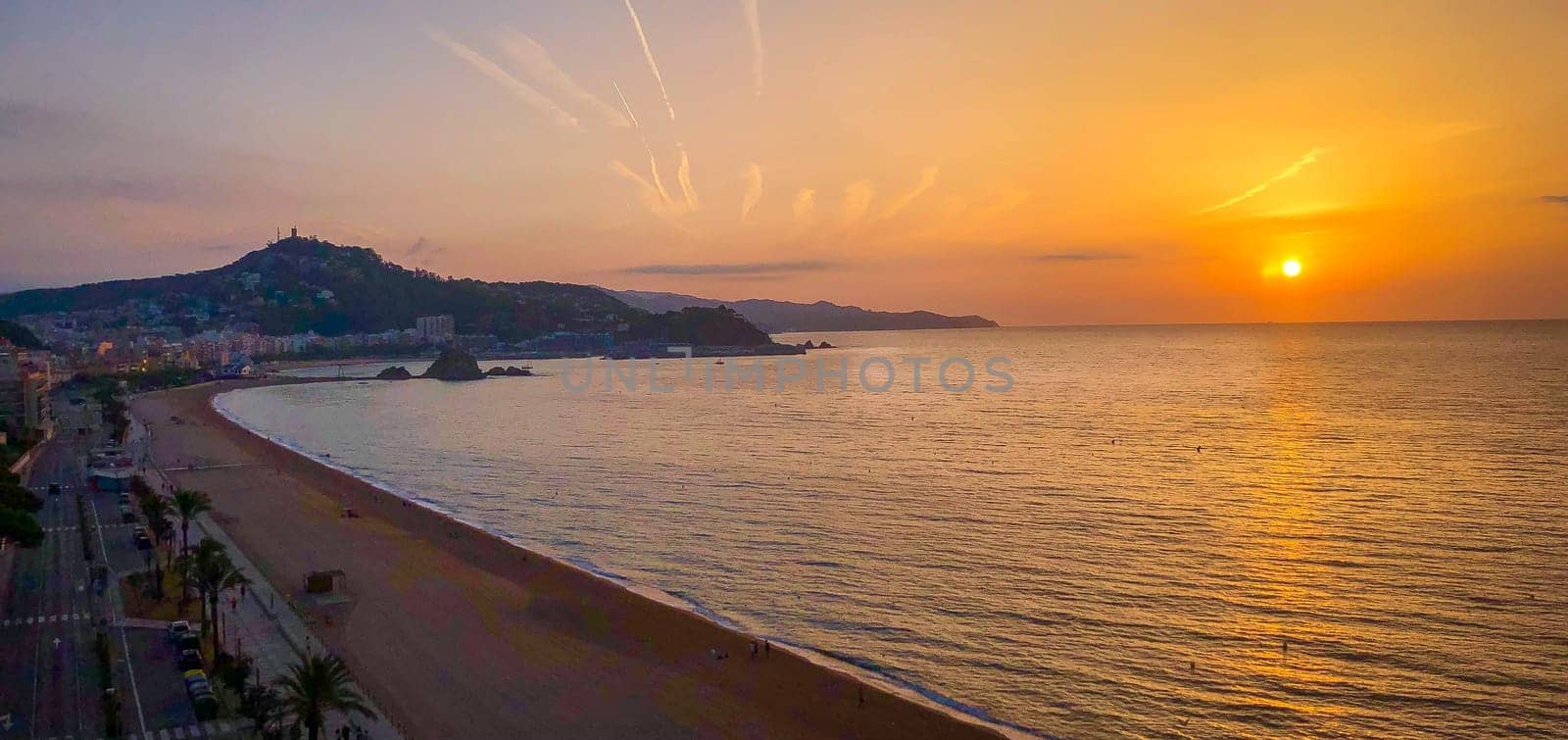 Sunset Over the Sa Palomera Hill in Spain, Blanes, High quality photo