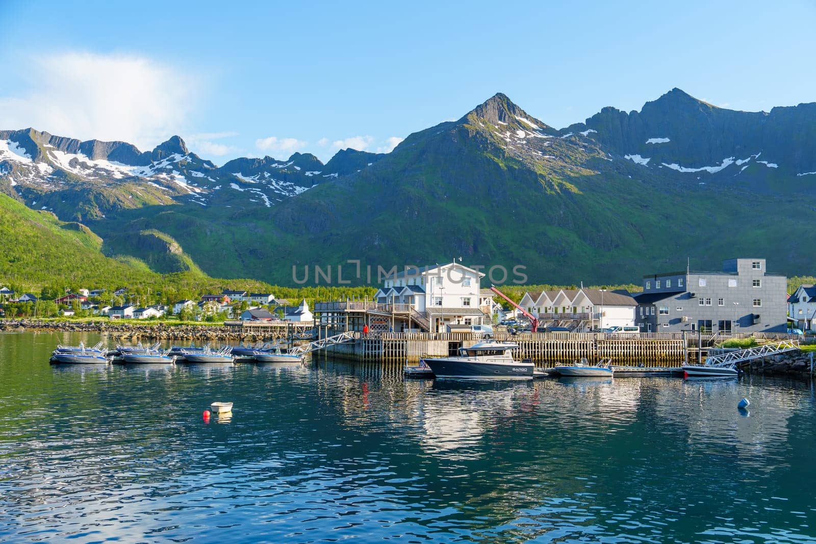 Fishing base in village Mefjordvaer, island Senja, Norway, Mefjord Brygge. Fishing village in summer by PhotoTime