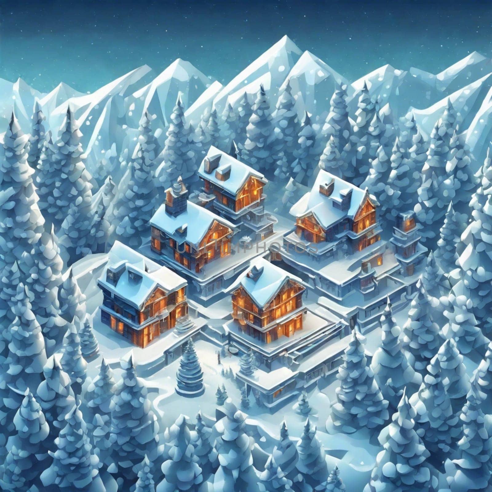 winter landscape nature trees snow house. High quality