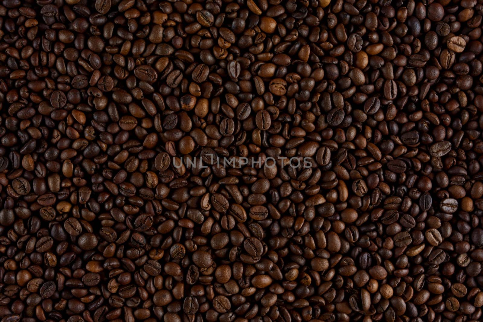 A close-up full-frame view of roasted coffee beans forming a uniform and rich textured background, ideal for culinary or beverage concepts, no people.