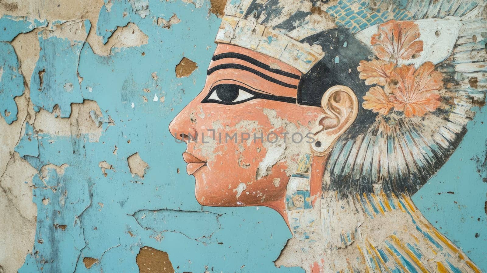 Egyptian wall painting: deity portrayal, sovereign likeness, royal symbolism, sacred fresco, ancient art, cultural depiction, divine representation, pharaoh illustration, historical mural