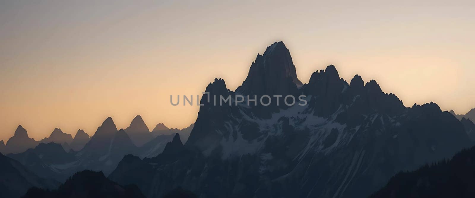 Jagged peaks pierce the twilight, a symphony of shadows and silence. The fading sun casts a golden whisper, as the lonely mountains stand sentinel against the night, evoking awe and solitude.