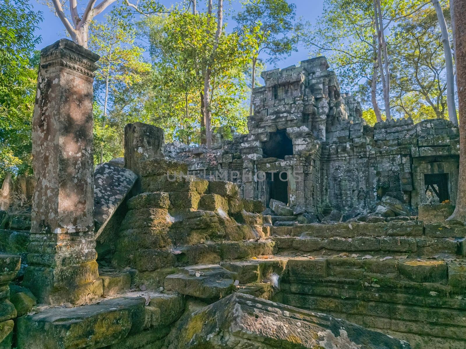 Ruin of ancient Ta Nei Wat temple in Angkor, Cambodia