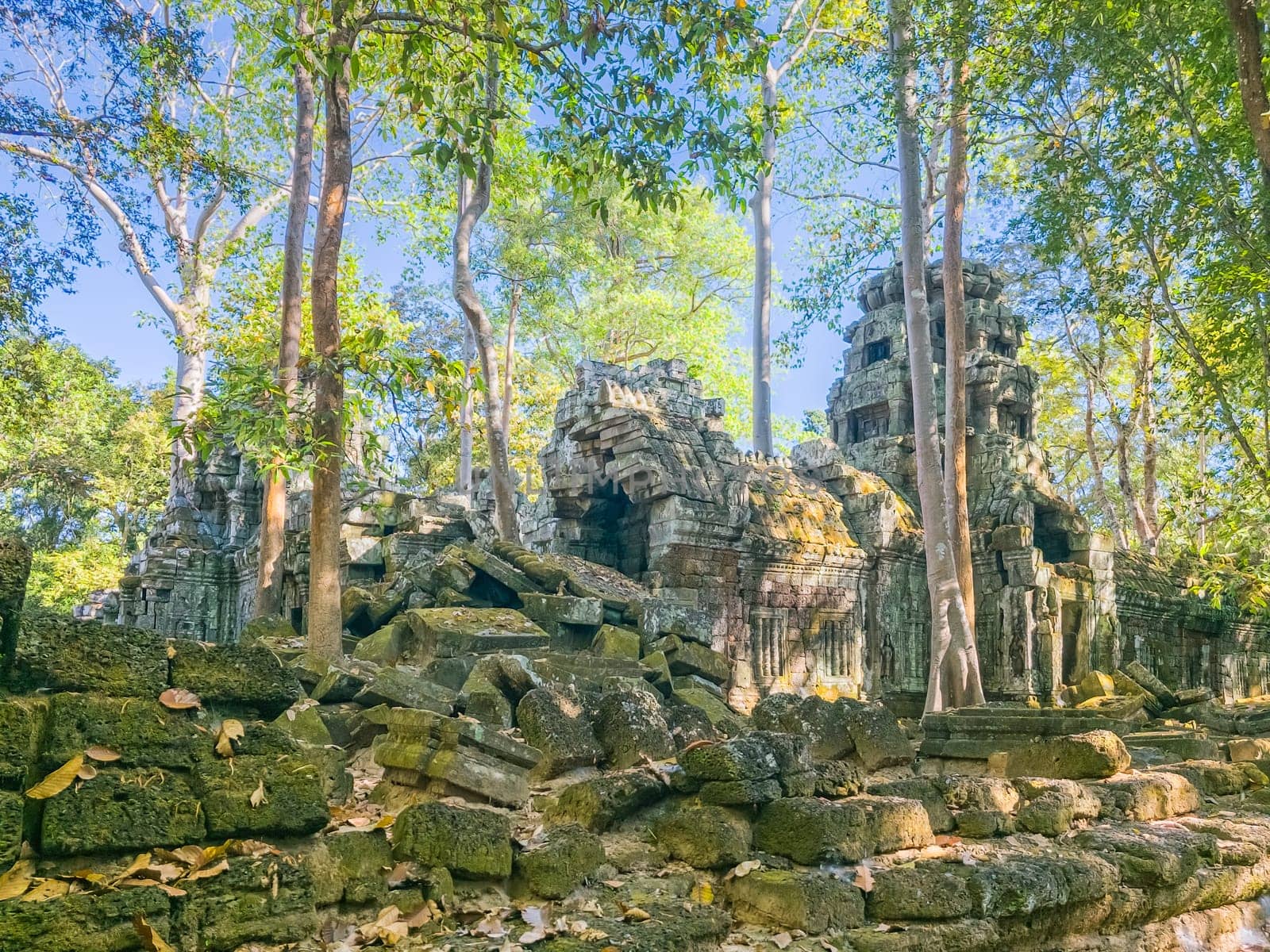 Ruin of ancient Ta Nei Wat temple in Angkor, Cambodia