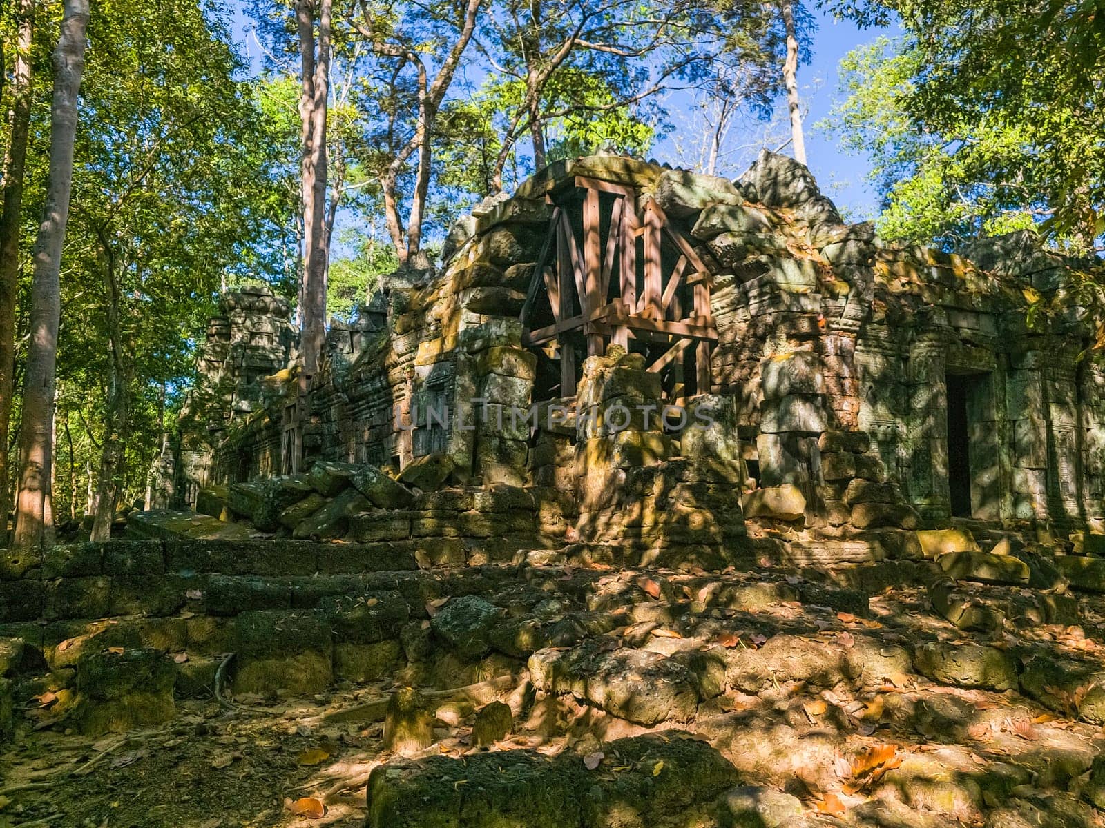 Ruin of ancient Ta Nei Wat temple in Angkor, Cambodia