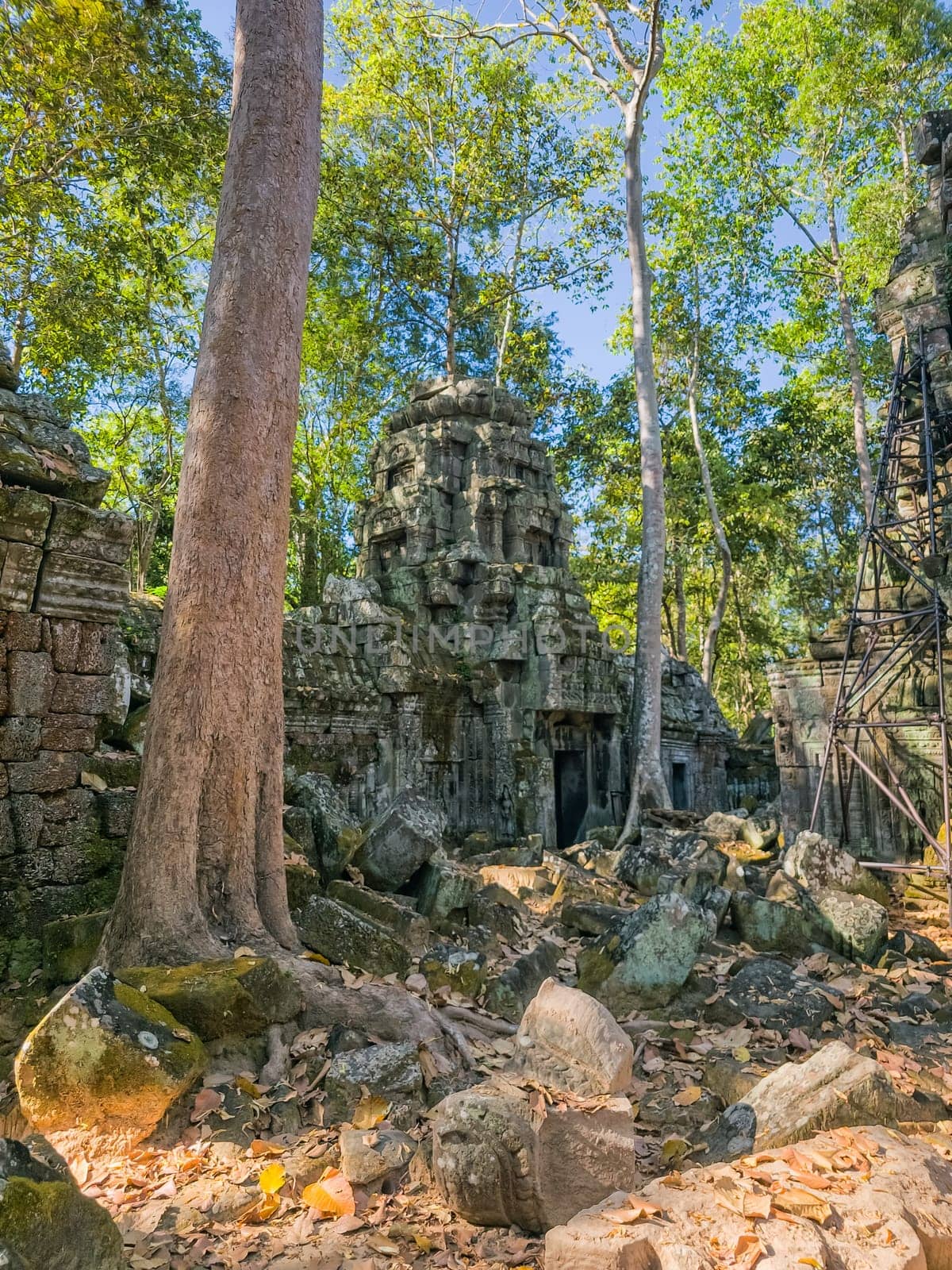 Ruin of ancient Ta Nei Wat temple in Angkor, Cambodia