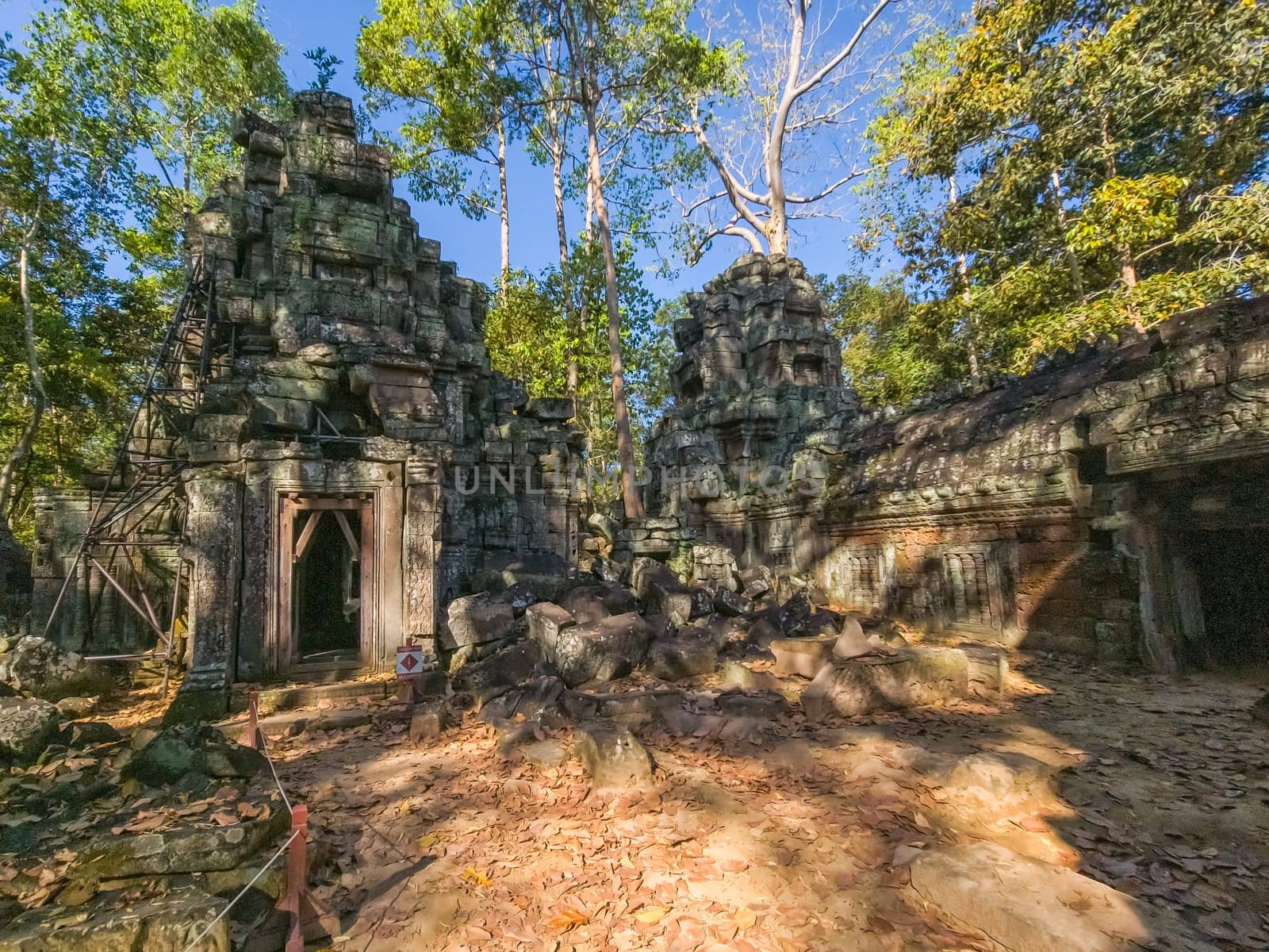 Ruin of ancient Ta Nei Wat temple in Angkor, Cambodia