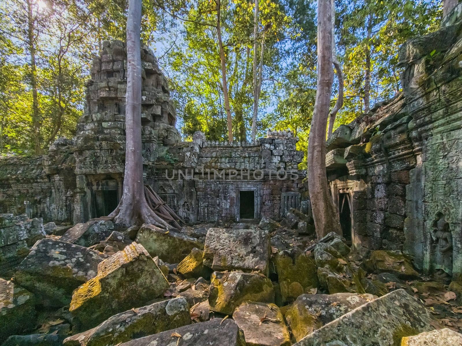 Ruin of ancient Ta Nei Wat temple in Angkor, Cambodia