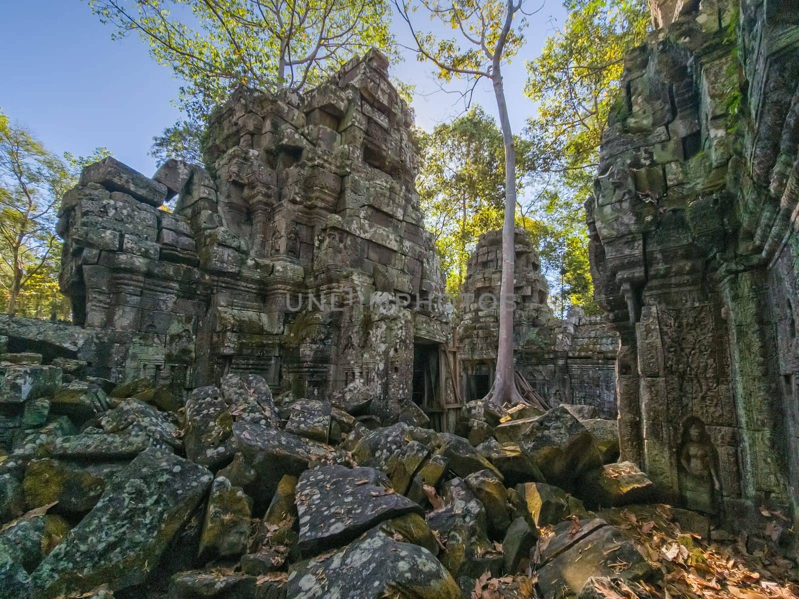 Ruin of ancient Ta Nei Wat temple in Angkor, Cambodia
