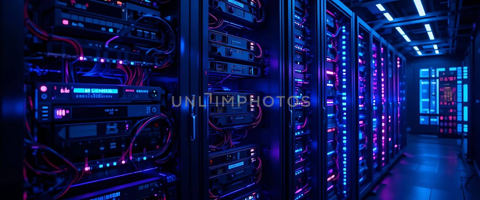 In the heart of darkness, electric tendrils pulse with vibrant life. Cool blues and fiery reds flicker, humming secrets in a digital whisper. The air crackles, alive with unseen data currents. A symphony of technology, both awe-inspiring and eerily isolating, in this neon cathedral of the modern age.