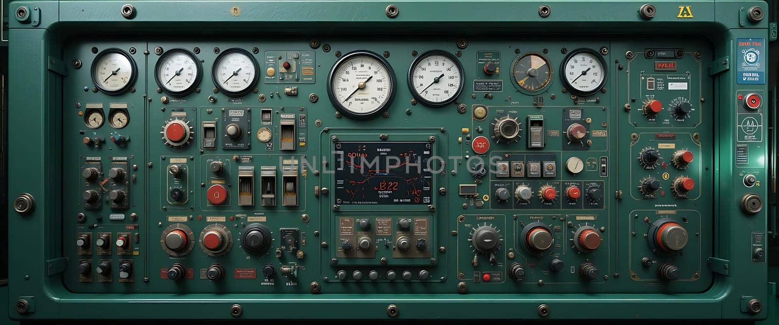 In the heart of cool steel, a symphony of dials and gauges ticks with quiet urgency. The glow of green enamel whispers of secrets held within. Each knob, a silent sentinel, awaits the touch of purpose. An old world's hum of industry echoes in the stillness, stirring a nostalgic awe.