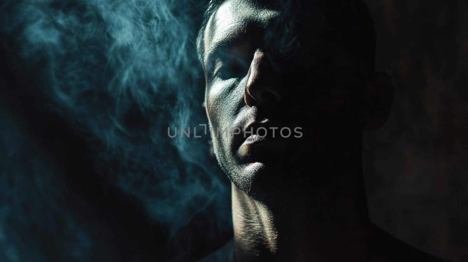 Surreal image of a man composed of darkness, edges blending with the shadows