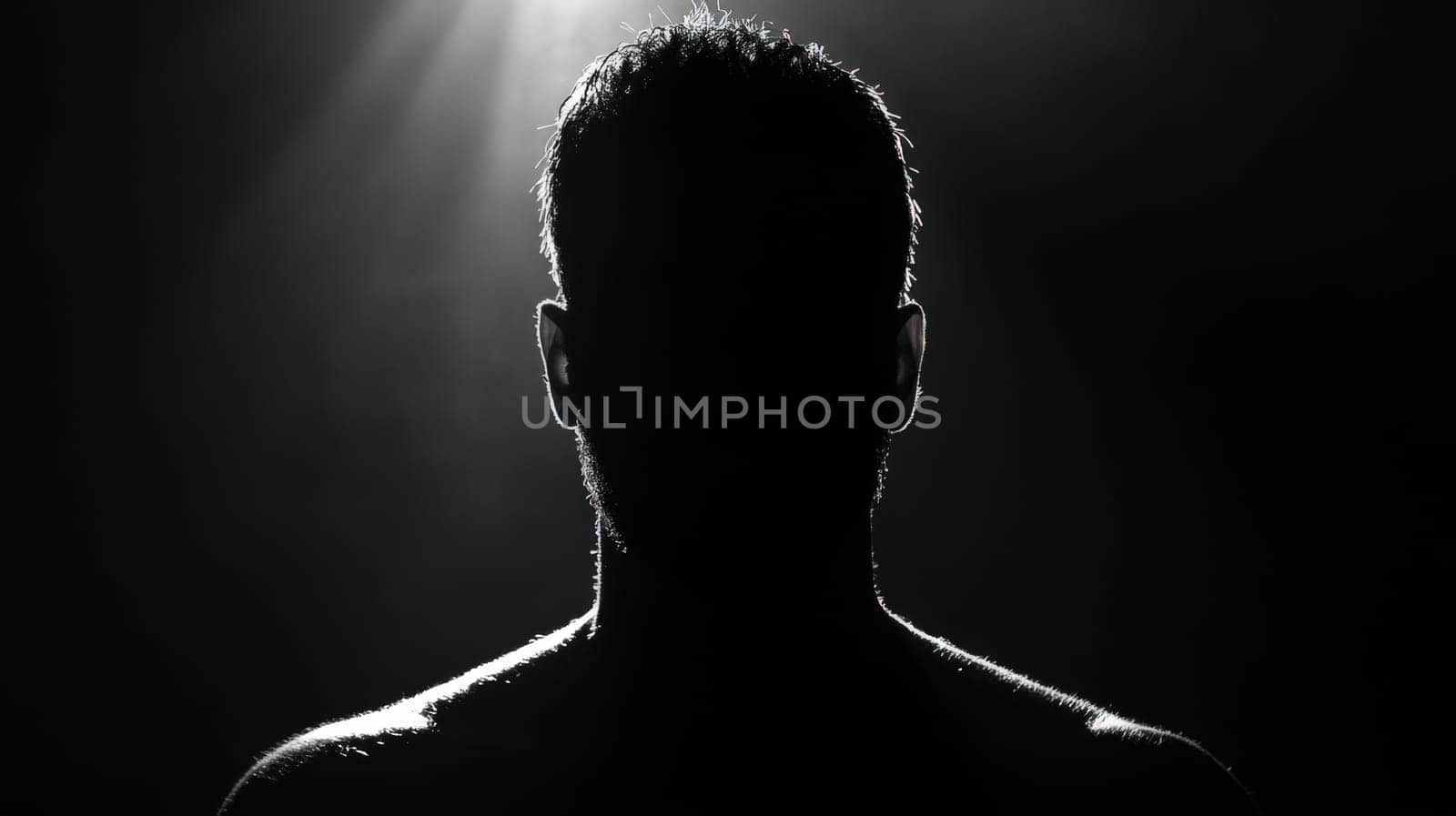 Surreal image of a man composed of darkness, edges blending with the shadows