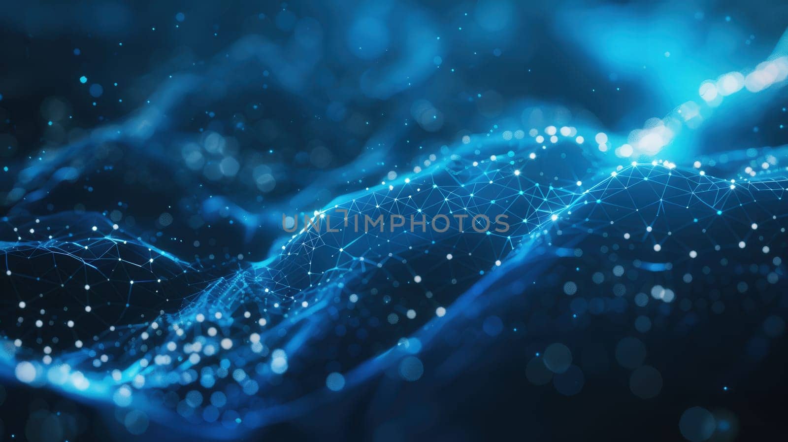 Digital cyberspace with particles and digital data network connections